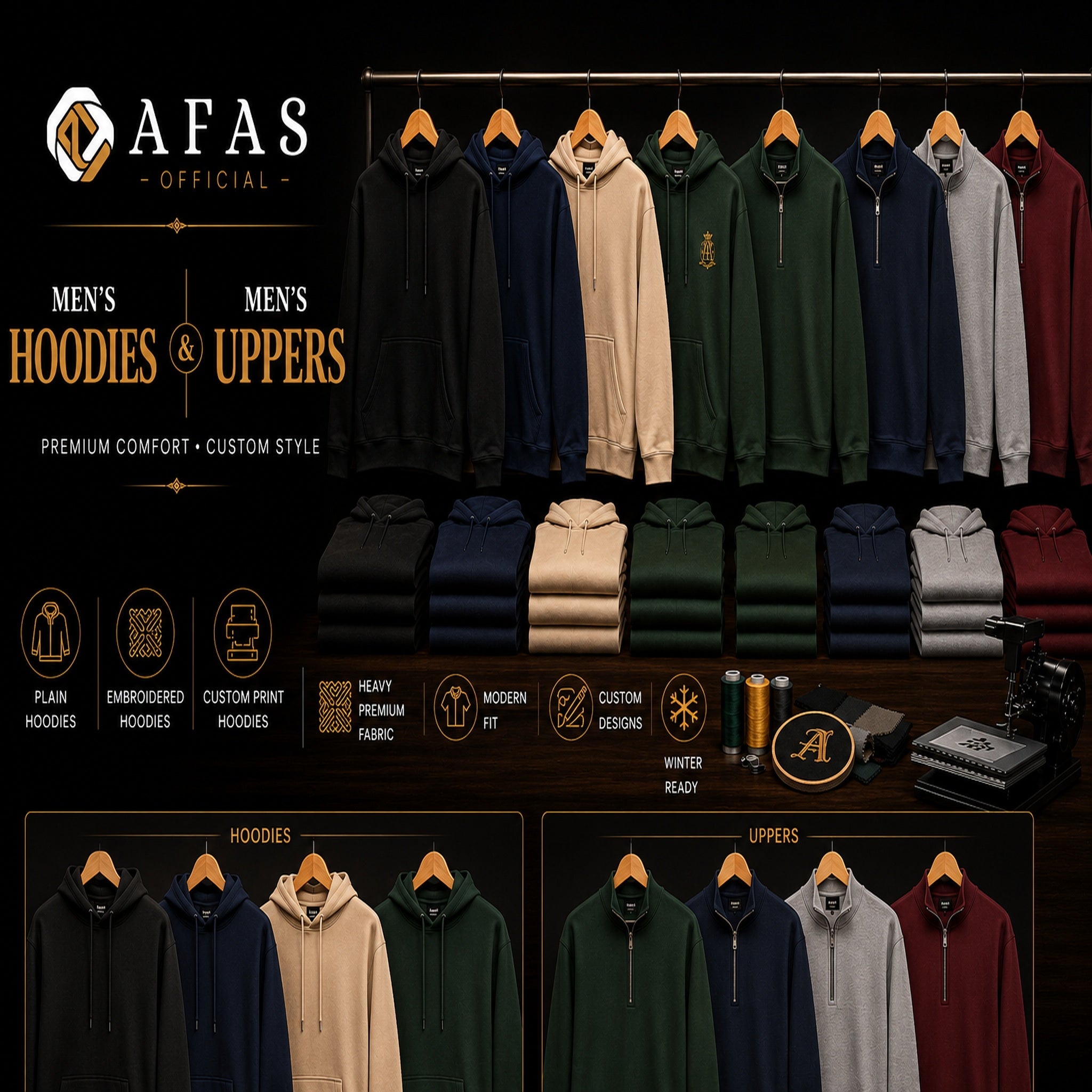 Custom Printed & Plain Hoodies-Uppers for Men