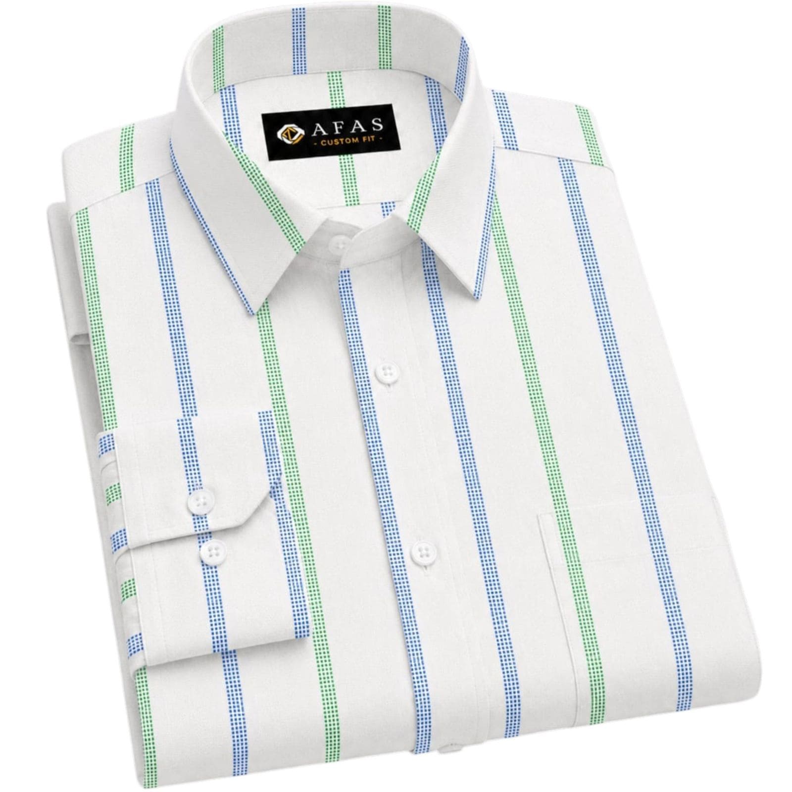 AFAS Custom Size Men's White Cotton fabric with Blue & Green Vertical Stripes - SKU F0020
