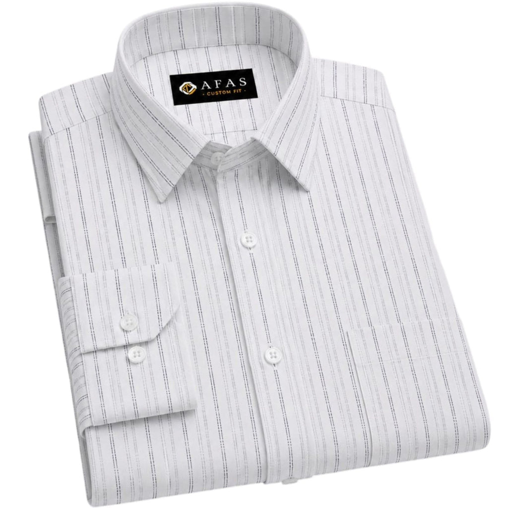 AFAS Custom Size Men's White Navy Grey Pinstripe Cotton fabric - SKU F0021