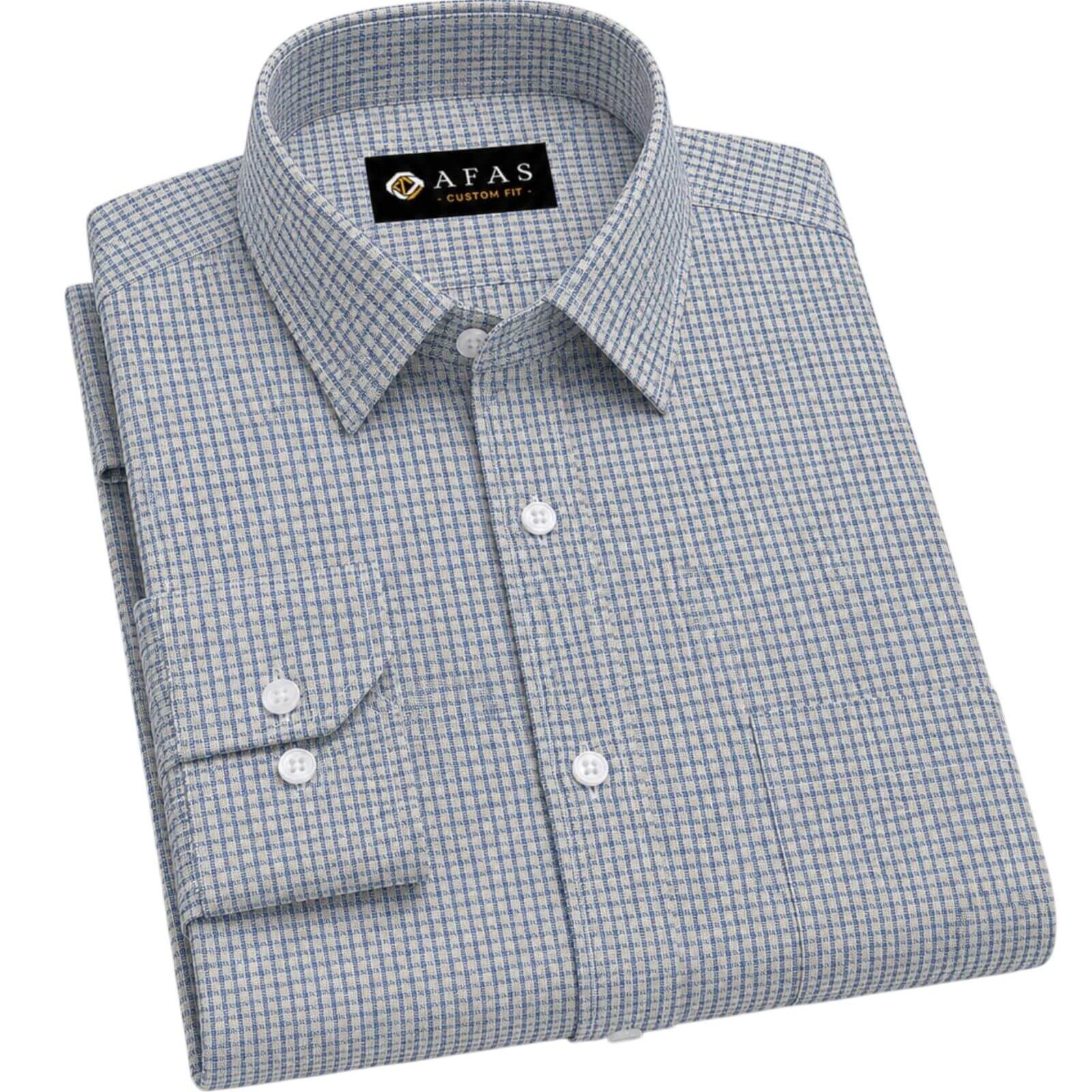 AFAS Custom Size Blue Micro Windowpane Check Cotton fabric - SKU F0031