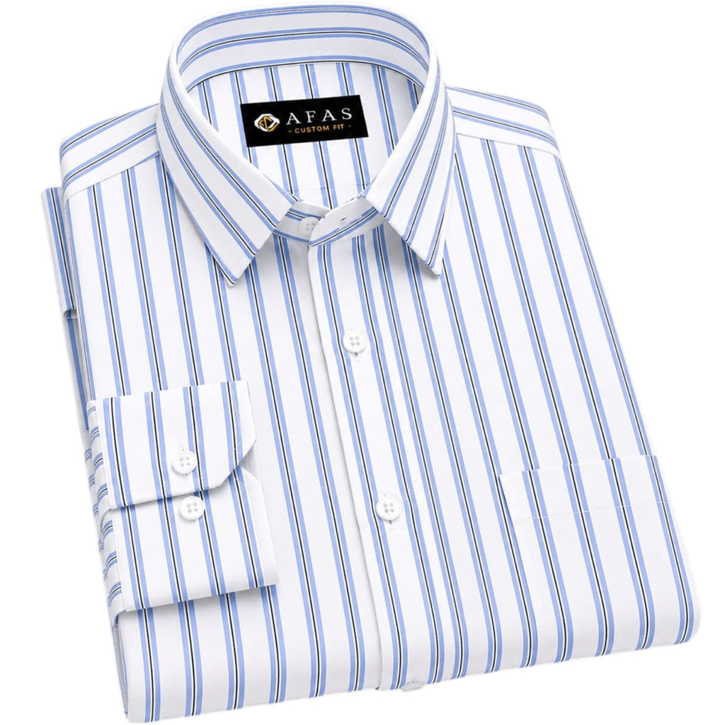 AFAS Custom Size White Sky Blue Multi Stripe Cotton fabric - SKU F0030