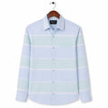 AFAS Ready-Made Light Blue and Green Horizontal White Stripe cotton Rich Fabric Shirt - SKU S0010