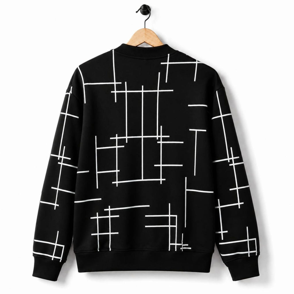 Black Geometric Printed Zipper Upper