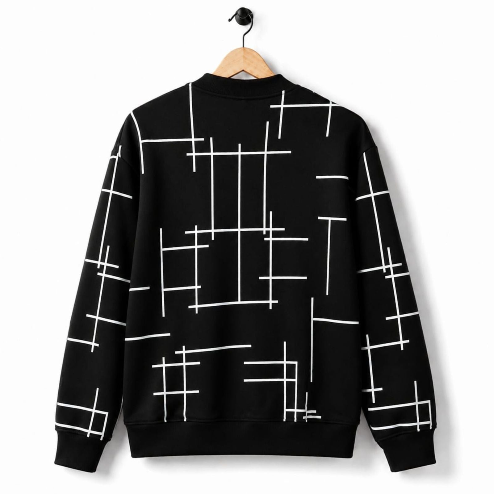 Black Geometric Printed Zipper Upper