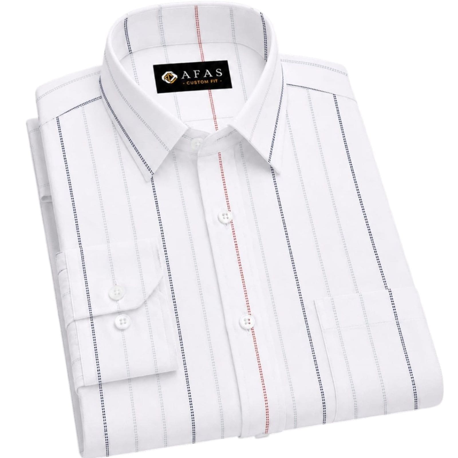AFAS Custom Size White Shirt with Navy, Grey & Red Vertical Stripes Cotton fabric - SKU F0027