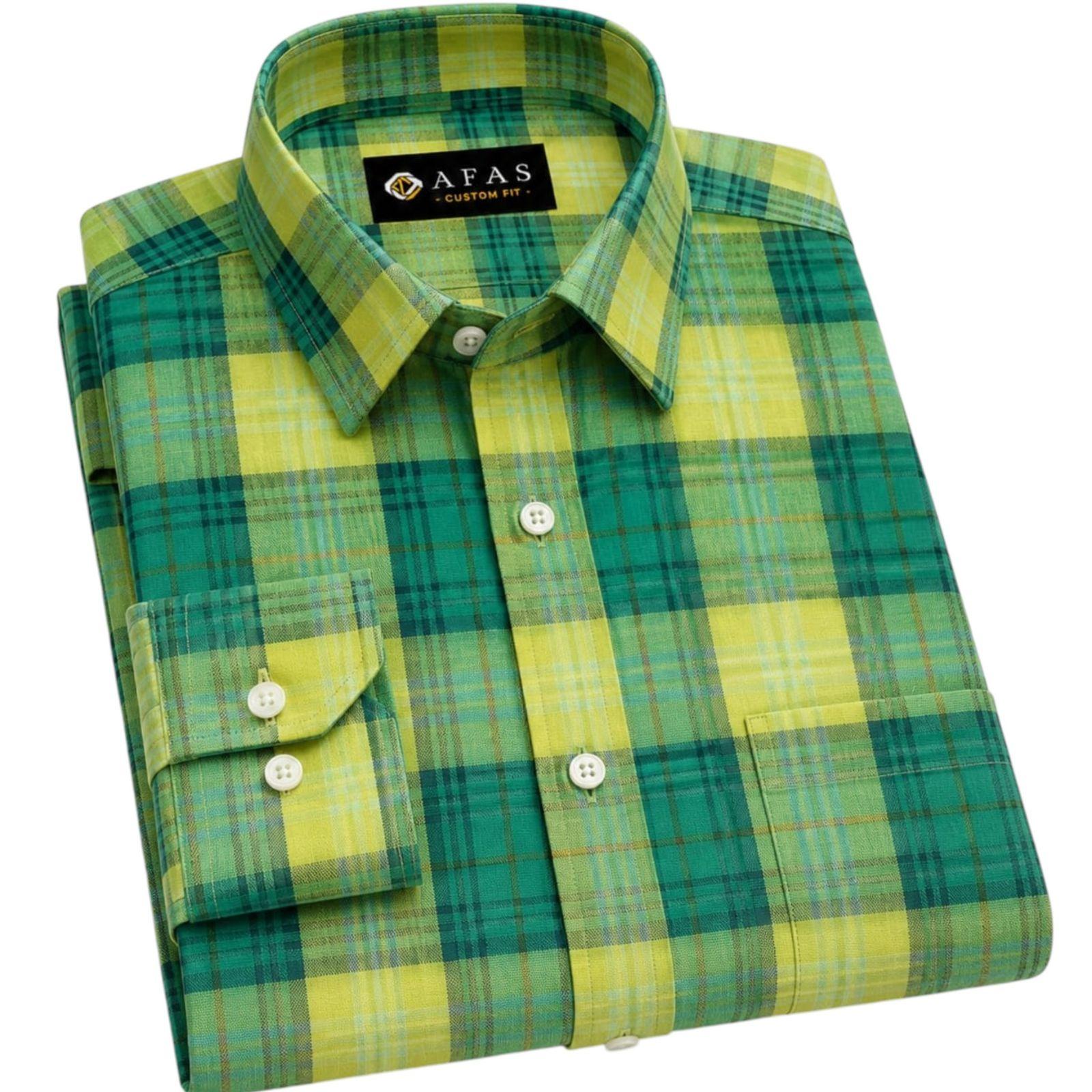 AFAS Custom Size Green & Yellow Windowpane Check Plaid Cotton Fabric - SKU F0015