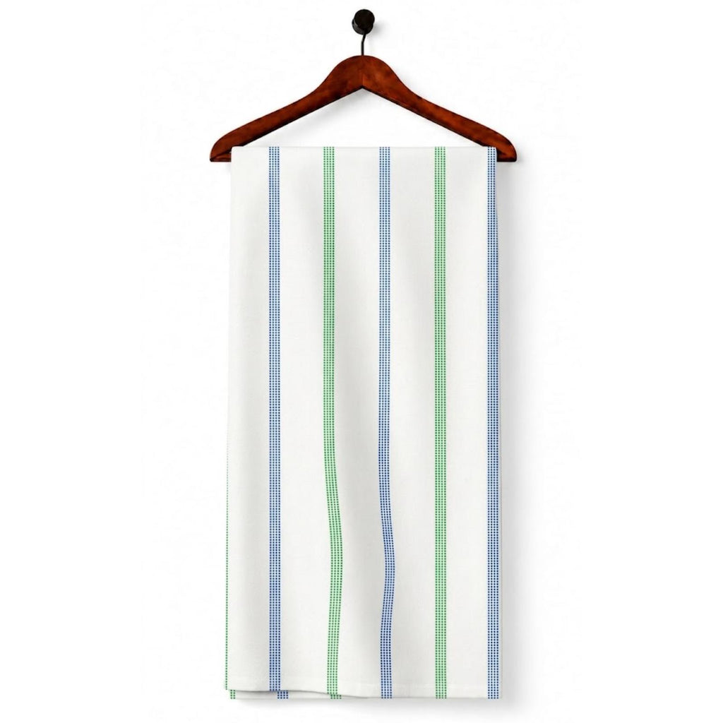 AFAS Custom Size Men's White Cotton fabric with Blue & Green Vertical Stripes - SKU F0020