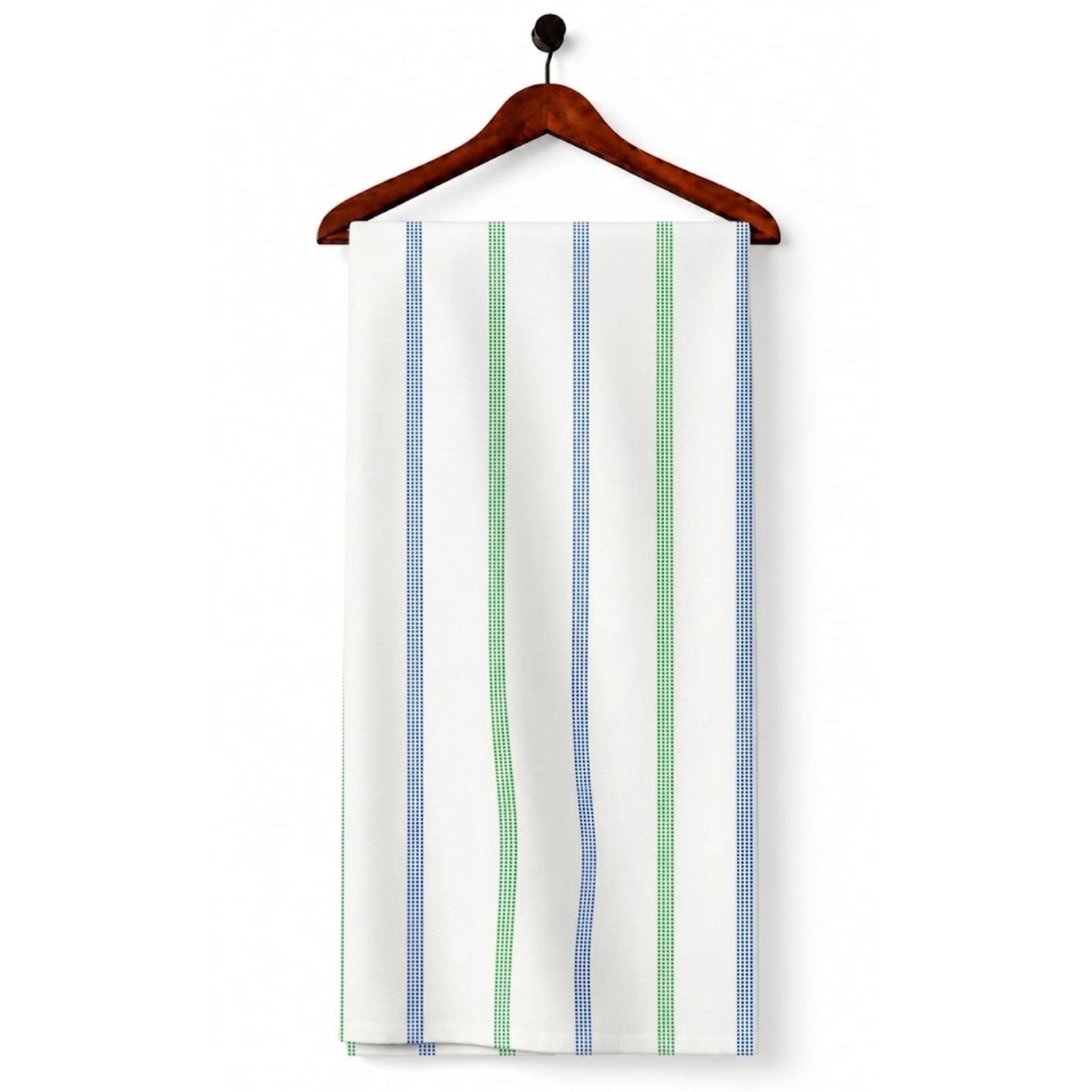 AFAS Custom Size Men's White Cotton fabric with Blue & Green Vertical Stripes - SKU F0020