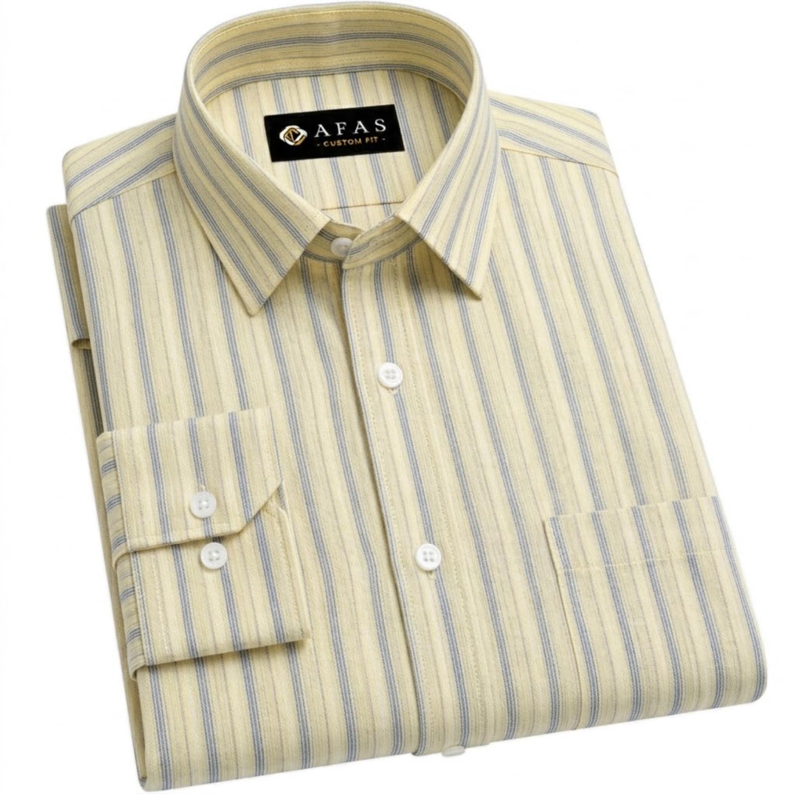 Pale Yellow & Blue Multi-Stripe Cotton Fabric SKU ! 301